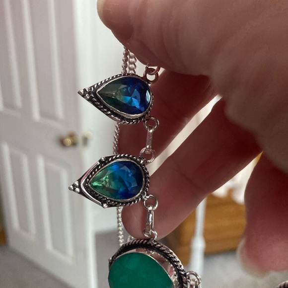 NEW Emerald & Bi-Color Tourmaline, 925 Silver Necklace - Picture 5 of 7